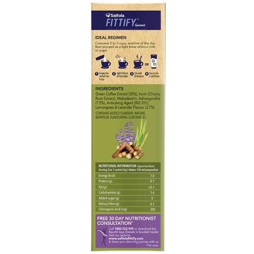 Saffola FITTIFY Gourmet Green Coffee Instant Beverage Mix - Lemongrass Lavender, 15 Sachets Box-7.webp
